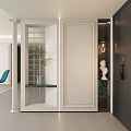 Modern Entryway Hallway Design With Glass Partition Column Potted Plant Statue And Lighting Fixture
