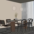 Quiet Ancient Style Dining Table and Chair Chandelier Ornaments 3d model