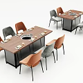 Modern Rectangular Wooden Dining Table and Chair Set with Orange Gray Seats 3d model