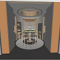 Elegant Wine Cellar Interior With Circular Chandelier Wooden Racks And Bar Table