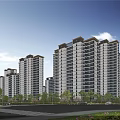Modern High Rise Residential Buildings With Lush Greenery And Road Surroundings