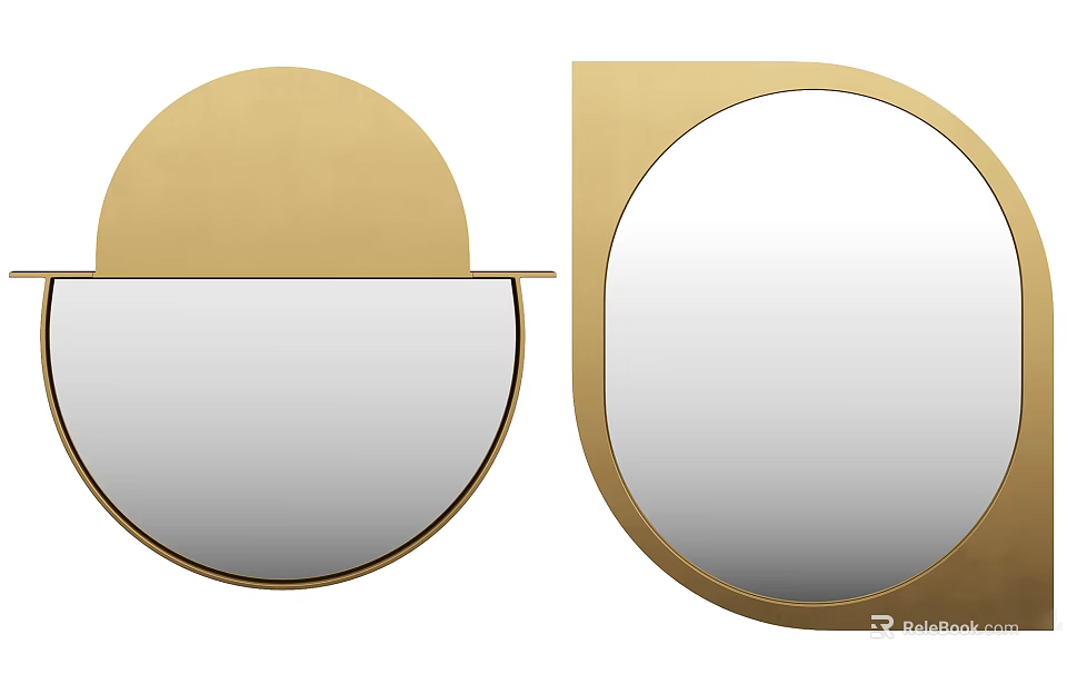 Modern Bathroom Mirrors With Gold Frame And Circular Contemporary Design Elements 3d model 
