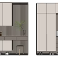 Modern Shoe Cabinet Design With White Cabinetry LED Lighting Storage Shelves Green Plant And Stool