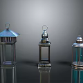 Three Decorative Lanterns With Various Designs And Metallic Finishes 3d model
