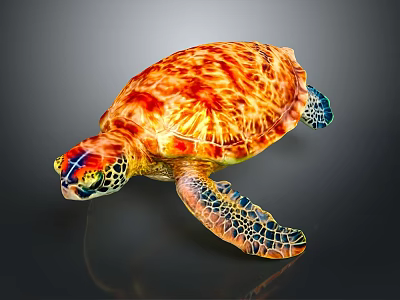 Colorful Sea Turtle With Vibrant Shell Patterns And Blue Flippers Isolated On Dark Background 3d model