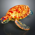 Colorful Sea Turtle With Vibrant Shell Patterns And Blue Flippers Isolated On Dark Background