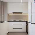 Modern Kitchen Interior With White Cabinets Stove Top Range Hood And Sleek Countertop