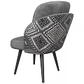 Gray Upholstered Accent Chair With Geometric Pattern On Armrest And Black Wooden Legs Modern Design