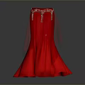 Elegant Red Long Dress with Decorative Waist and Sheer Sleeves for Daily Use