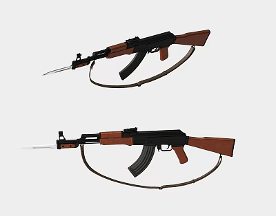 Military Assault Rifles With Wooden Stocks Black Barrels Bayonets And Straps 3d model Military Assault Rifles With Wooden Stocks Black Barrels Bayonets And Straps 3d model