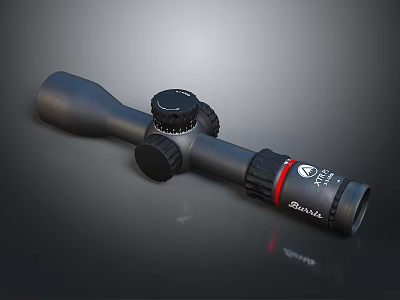 Tactical Rifle Scope With Black Body Adjustment Knobs Red Ring And SHAVA Logo 3d model