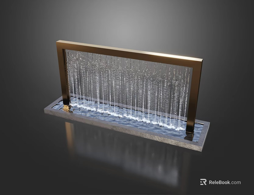 Contemporary Garden Landscape Water Feature With Vertical Water Curtain Metal Frame And Water Basin 3d model 