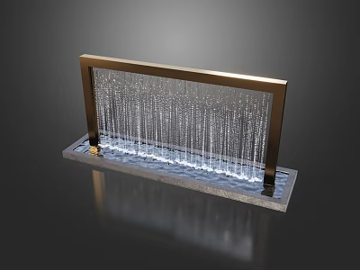 Contemporary Garden Landscape Water Feature With Vertical Water Curtain Metal Frame And Water Basin 3d model