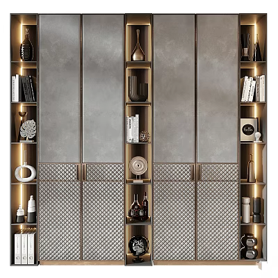 Modern Built in Shelves With Books Vases Decorative Items And Lighting 3d model