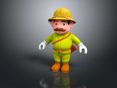 Cartoon Man With Yellow Hat Mustache And Orange Boots In Yellow Outfit 3d model