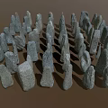 Irregular Shaped Standing Stones In Natural Display With Wooden Base And Gray Texture
