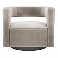Modern Light Gray Fabric Accent Chair With Curved Armrests And Round Black Base