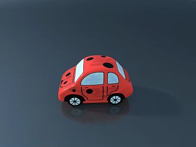 Cute Red Ladybug Inspired Toy Car With Black Spots And White Windows 3d model