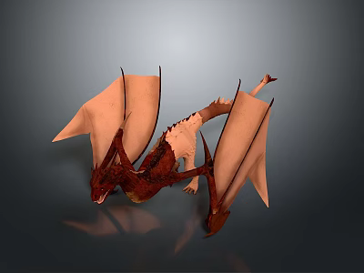 Detailed 3D Mythical Dragon Creature Model With Reddish Brown Wings And Scales 3d model