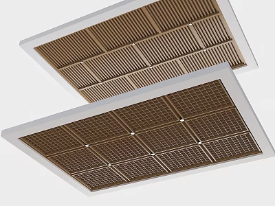 Stylish Ceiling Design With Grid Pattern Brown And White Wooden Panels 3d model