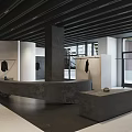 Minimalist Modern Clothing Store Interior With Gray Counter And Hanging Clothes