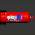 Red Air Compressor Tank With Wheels Blue Components And Metal Mesh Guard