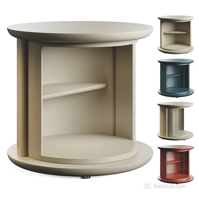 Round Design Bedside Table With Shelf In Multiple Colors For Bedroom Decor 3d model