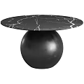 Stylish Round Dining Table With Black Marble Top Supported By Black Sphere Base 3d model