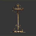 Ornate Golden Metal Decorative Stand With Intricate Carvings And Curved Base