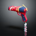 Decorative Toy Gun With Red Blue And Gold Accents Hanging Dice And Card Charms