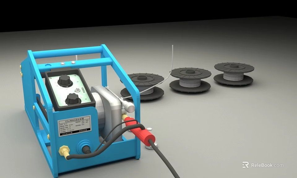 Portable Blue Industrial Welding Machine With Metal Welding Accessory Spools 3d model 