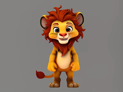 3D Cartoon Reptile Character With Red Mane Yellow Body And Smiling Face 3d model