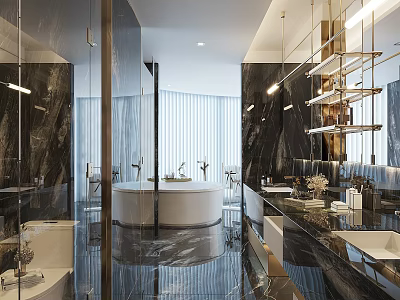 Elegant Modern Bathroom Interior With Marble Surfaces Freestanding Bathtub And Double Vanity 3d model