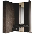 Minimalist Modern Washbasin Design With Dark Brown Marble Wall Mirror And Black Countertop