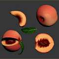 Fresh Red Peaches With Sliced Halves And Green Leaves On Dark Background