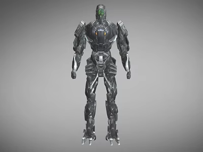 Futuristic Mechanical Robot Game Movie Character With Green Head And Metal Armor 3d model