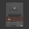 Gaming Laptop Open Design With Deep Blue Chassis Red Accent Edges Orange Backlit Keyboard