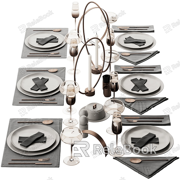 Modern restaurant table tableware decoration set model