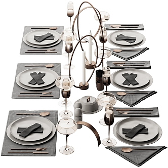 Modern restaurant tableware decoration set 3d model