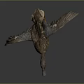 Brown Duck Spreading Wings in Flying Pose with Detailed Feathers Against Dark Background