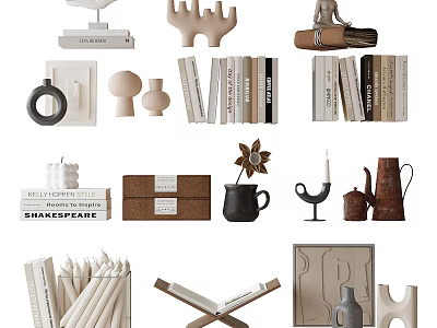 Modern Decorative Ornament Set With Books Sculptures Ceramic Vases Wooden Boxes And Candles 3d model