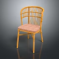 Stylish Rattan Leisure Chair with Yellow Frame and Pink Checkered Comfortable Cushion