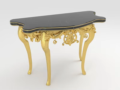 Elegant Console Table Design With Black Top And Gold Carved Legs 3d model