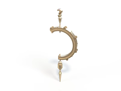 Intricate Golden Sculpture Carving Featuring Ornate Curved Structure With Decorative Spires And Detailed Engravings 3d model