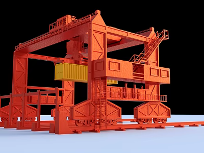Red Industrial Gantry Crane Equipment For Container Handling With Stairs And Rail Tracks 3d model