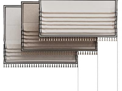 Layered Modern Curtains In Neutral Tones With Pleats And Decorative Tassels 3d model