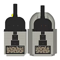 Black And White Industrial Mechanical Devices With Circular Components And Vertical Pipes