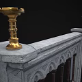 Marble Balustrade with Arched Design and Golden Candlesticks on Sides