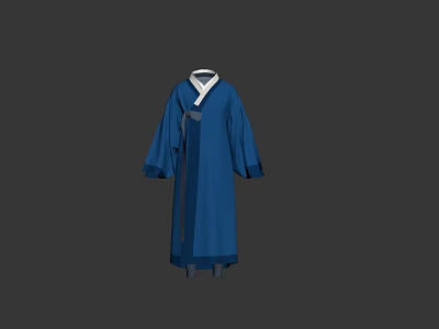 Blue Traditional Robe With Long Sleeves Classic Collar And Elegant Design 3d model
