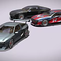 Three Modern Sports Cars Featuring Sleek Body Red Blue Silver Colors And Aerodynamic Rear Spoilers